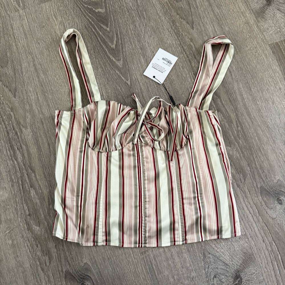 Miaou Agnes striped satin milkmaid corset